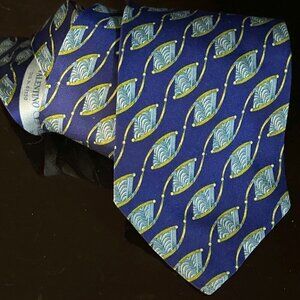 Valentino Blue Silk Tie Luxury Neckwear Couture  Mans Necktie Green DNA Helix